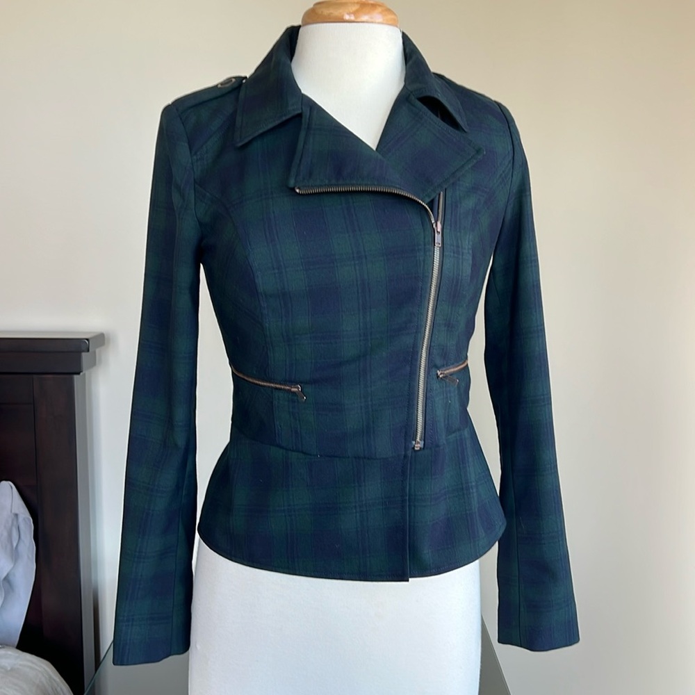 CABI Tartan plaid moto jacket